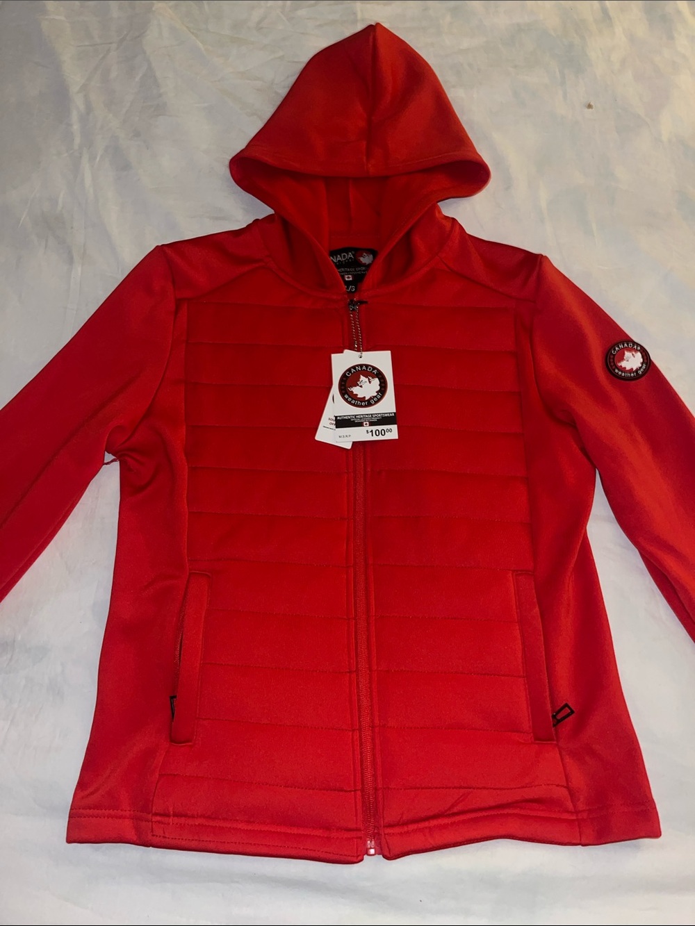 Red Hooded Utility Jacket with Canadian Patch - Picture 2 of 6